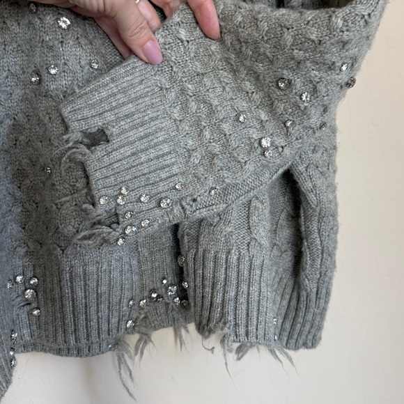 ZARA HIGH NECK RIPPED CABLE KNIT SWEATER WITH STUDDED RHINESTONES MEDIUM - Picture 7 of 12